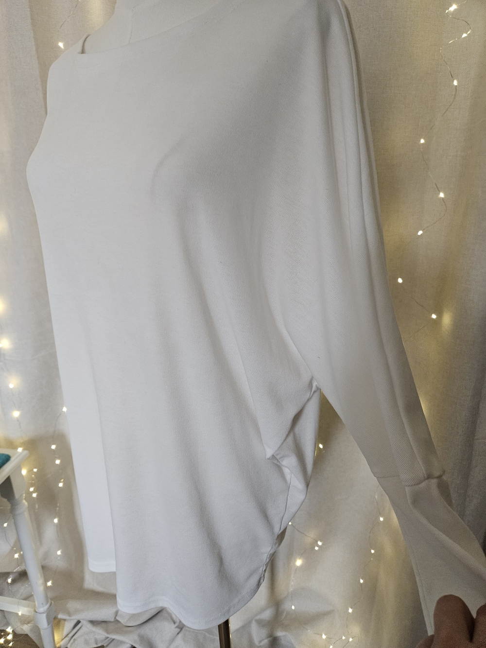 Relaxed White Long Sleeve Top - Bat Style Sleeves